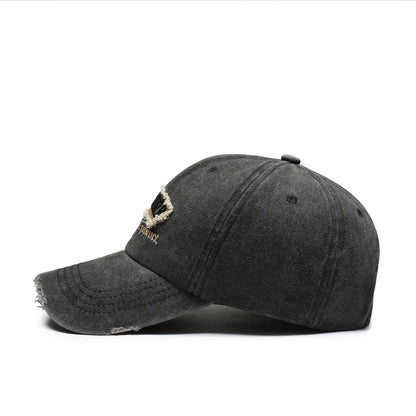 Vintage Distressed Hole Embroidery Letter Denim Baseball Cap