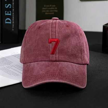 Number 7 Embroidery Washed Cotton Baseball Cap