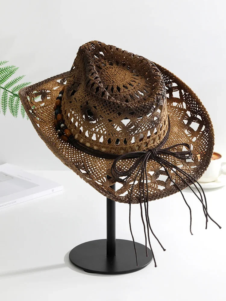 Straw Hat Women Men Summer Handmade Vintage Hollow Western