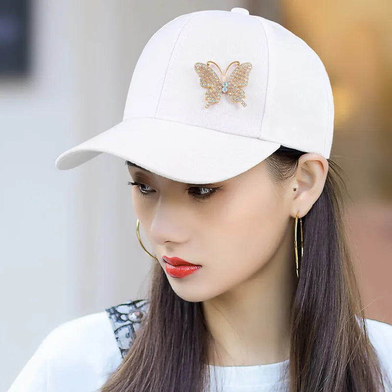 Ladies Summer New Versatile Cap Rhinestone Butterfly