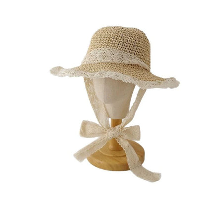 Girls Summer Straw Sun Hat Breathable Beach Fisher Cap