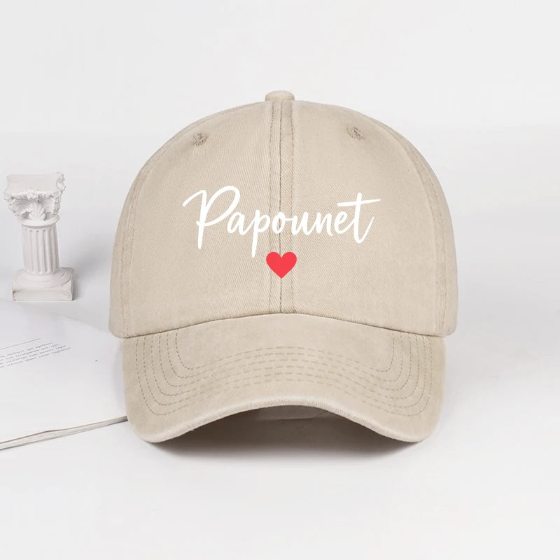 Papounet Handwritten Heart Print Vintage Washed Baseball Cap
