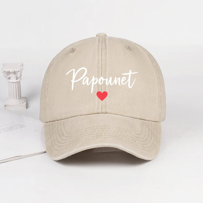 Papounet Handwritten Heart Print Vintage Washed Baseball Cap