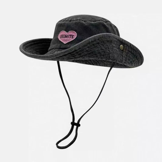 Retro UV Protection Bucket Hat Heart Wide Brim Sun Hat