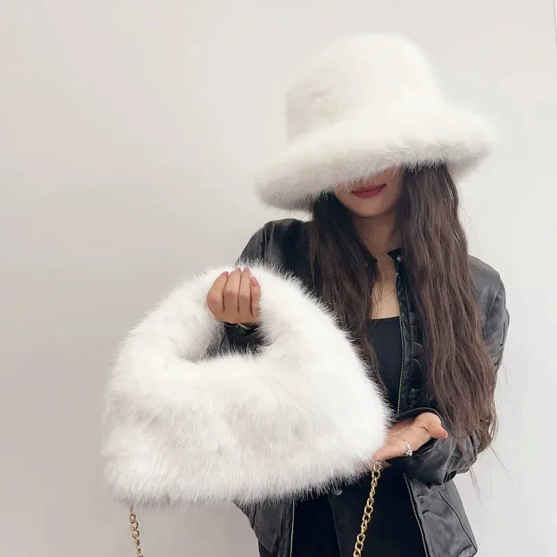 Autumn And Winter Women's Hats Faux Fur Bucket Hat