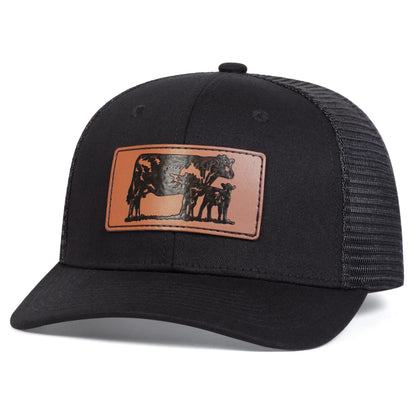 Unisex Brown Cow Leather Label Baseball Net Caps Spring and Summer