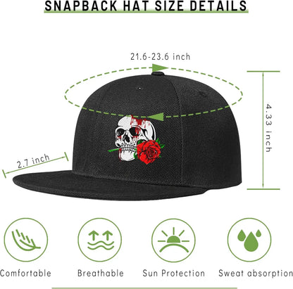 Flat Bill Hats For Men Snapback Skull Hats Black Hat For Teen Boys Skateboard Hats Baseball Cap