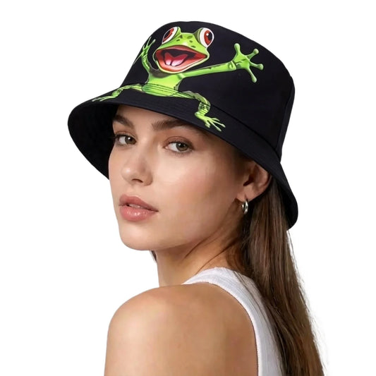 Funny Cartoon Frog Pattern Bucket Hats Hats