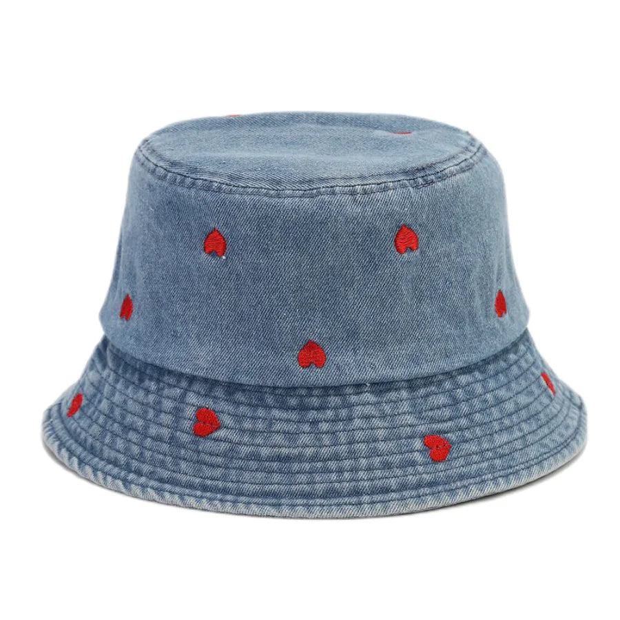 Spring Summer Strawberry Embroidery Denim  Bucket Hat
