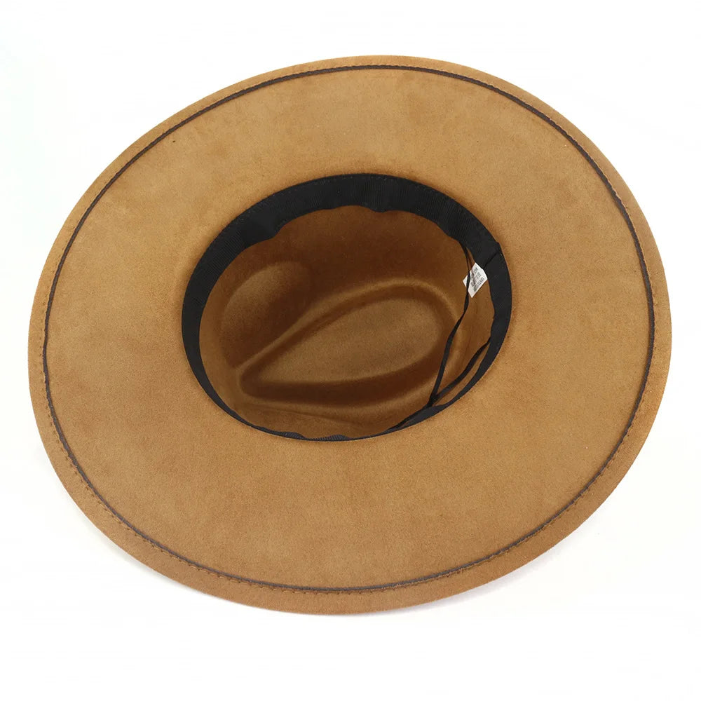 Suede Top Hat 9.5cm Wide Brim Fedora Hat Men Women