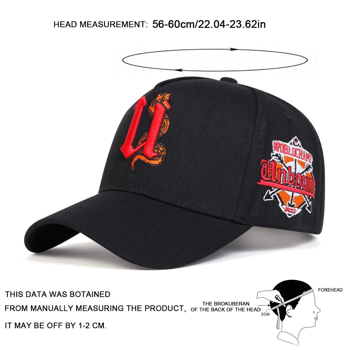 Unisex U Letter Snake Embroidery Baseball Caps Spring Autumn