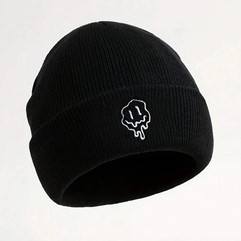 Funny Embroidered Melted Smiling Face Men's Knitted Brimless Hat