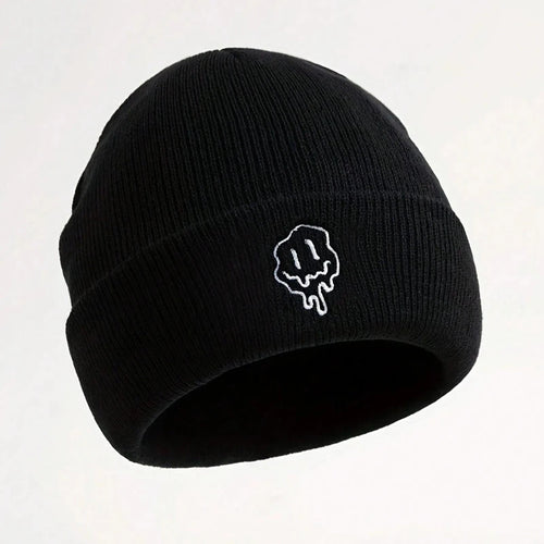 Funny Embroidered Melted Smiling Face Men's Knitted Brimless Hat