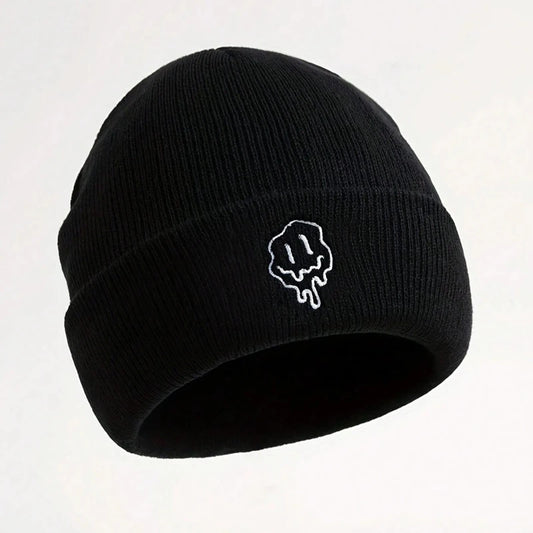 Funny Embroidered Melted Smiling Face Men's Knitted Brimless Hat