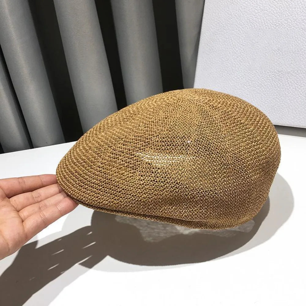 Retro Style Solid Color Straw Hat Adjustable Sun Protection Beach Hat