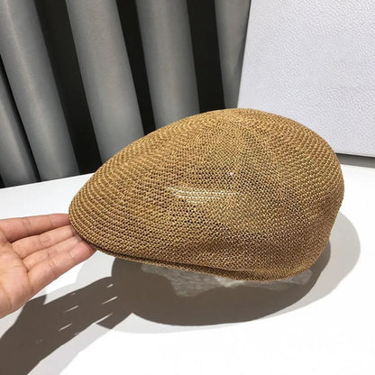 Retro Style Solid Color Straw Hat Adjustable Sun Protection Beach Hat