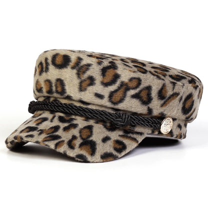 Unisex Plush Leopard Print Navy Cap Autumn Winter Sailor Hats