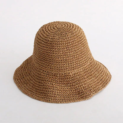 Handmade Straw Woven Retro Fisherman Hat Big Edge Foldable Sun Hat