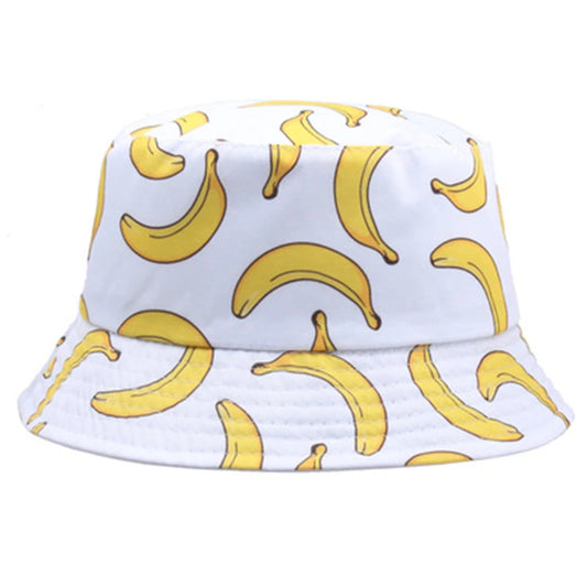 Summer Spring Thin Shade Banana Print Cotton Polyester Soft Bucket Hat