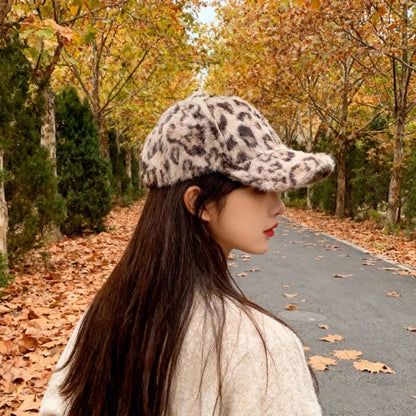 Leopard Pattern Baseball Hat Soft Warm Winter Plush Hat