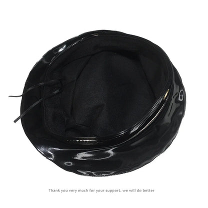Lady Mirror Pu Leather Painter Caps Casual Hat