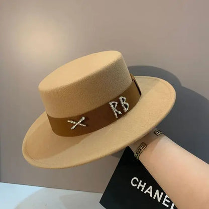 New Oversized Edge Flat Top Hat Retro French Felt Hat