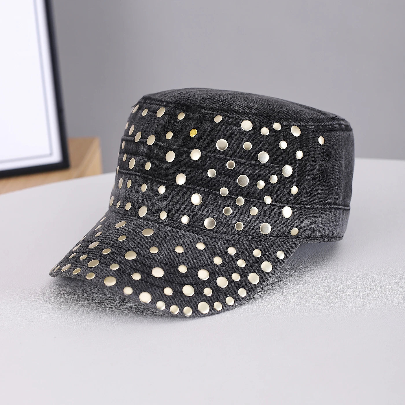 Golden Round Rivets Fully Decorated, Flat-Top Baseball Cap