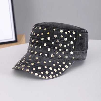 Golden Round Rivets Fully Decorated, Flat-Top Baseball Cap