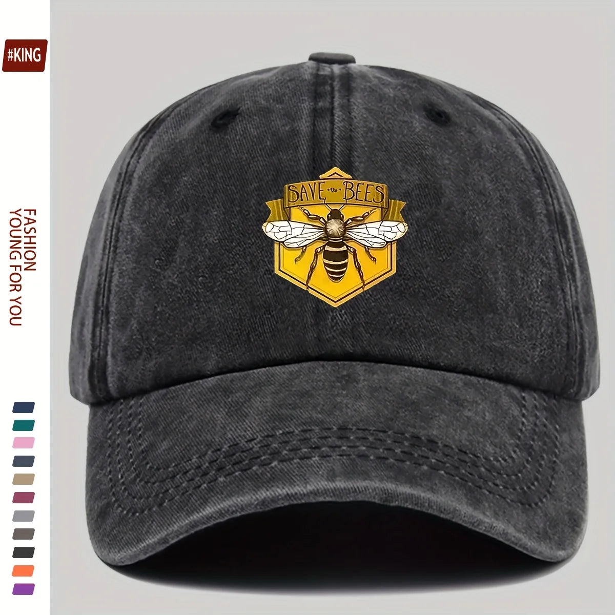 Retro Bee Patterned Printed Baseball Cap