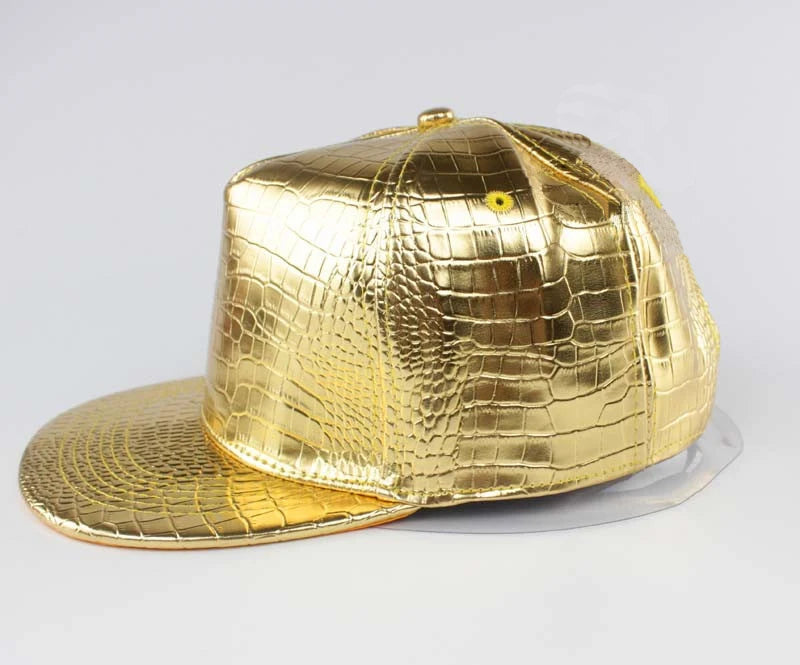 Solid Color Shiny Crocodile Leather Pattern Flat Edge Baseball Cap