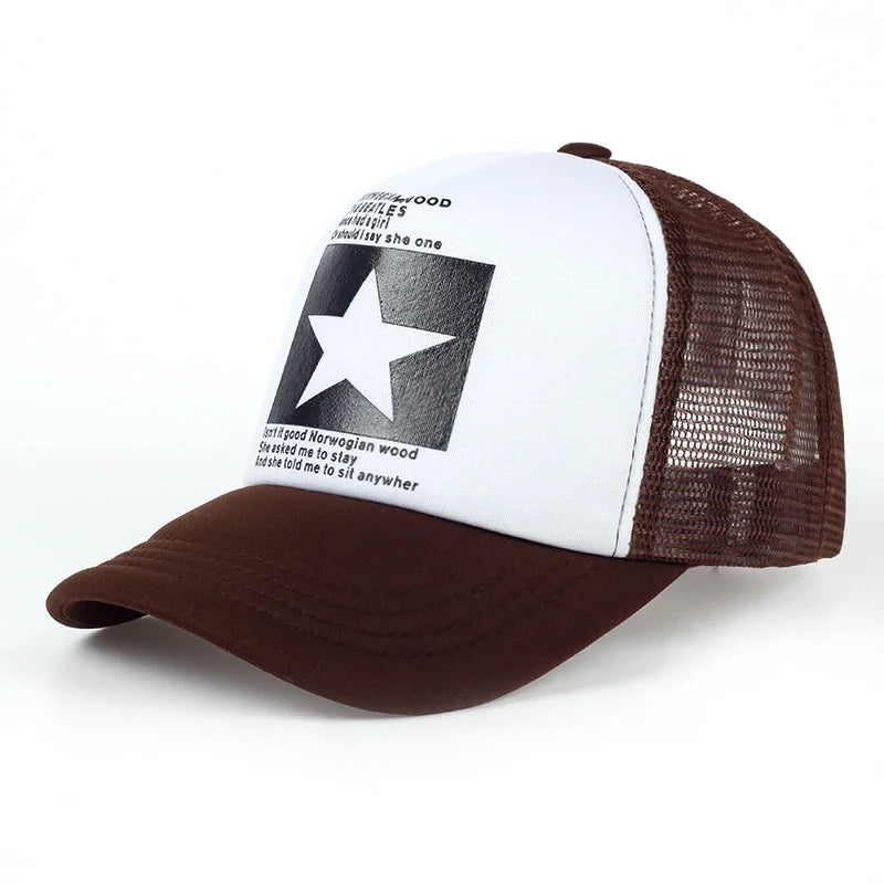 Unisfive-pointed Star Printed Baseball Cap Spring Summer Breathable Net Caps Men Women