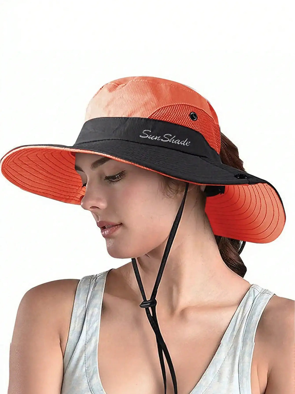 Women's Wide Brim Ponytail Sun Hat Sunshade Outdoor