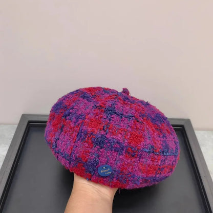 Autumn And Winter Color Plaid Korean Women Beret Cap
