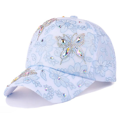 Rhinestone Lace Breathable Sunshade Curved Brim Fashion Cap