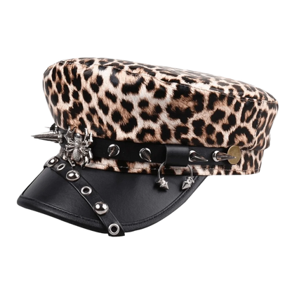 Retro Hip-Hop Rivet Leopard Hat Punk Harajuku Y2k Beret Hat