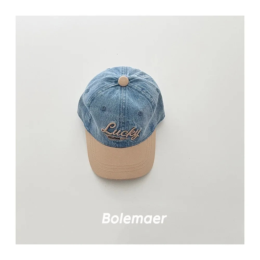 Fashion Blue Denim Baby Baseball Hat Letter Embroidery Long Brim Cap Boy Girl Children Outdoor Peaked Hat
