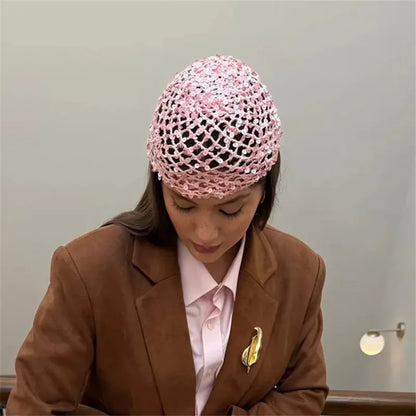 Sequins Solid Color Hollow Out Crochet Hair Net Woven Hair Cap
