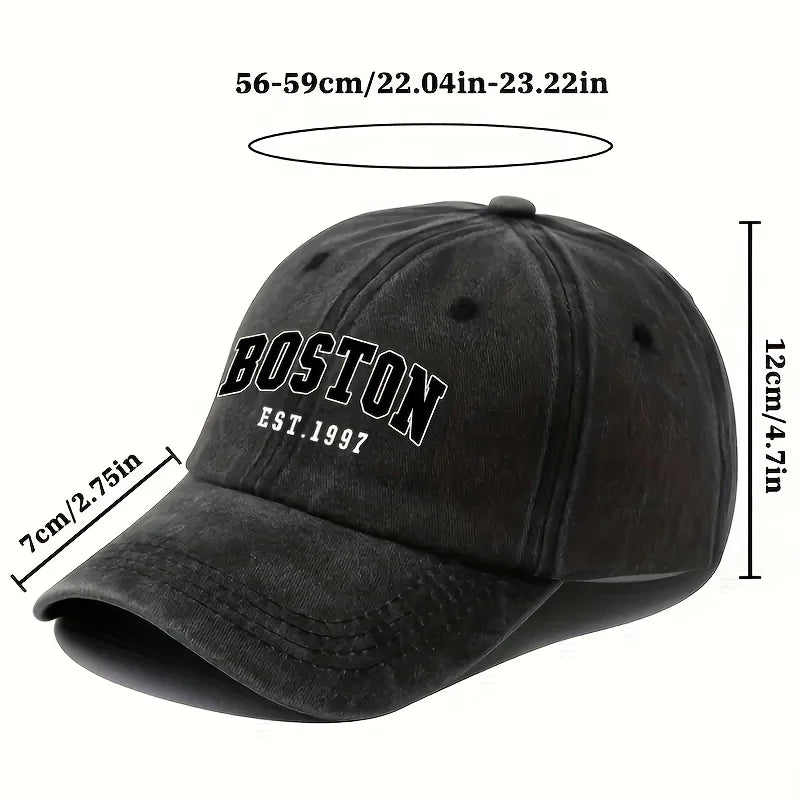 Washable Retro Baseball Cap with Boston Print