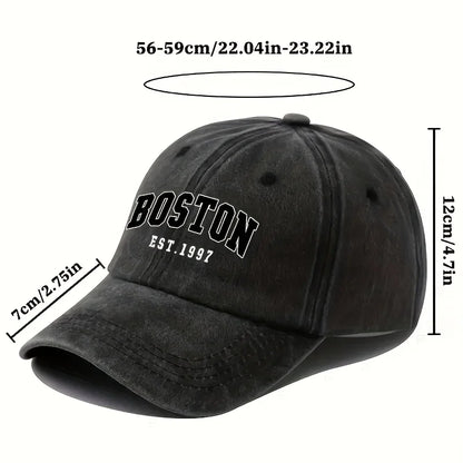 Washable Retro Baseball Cap with Boston Print