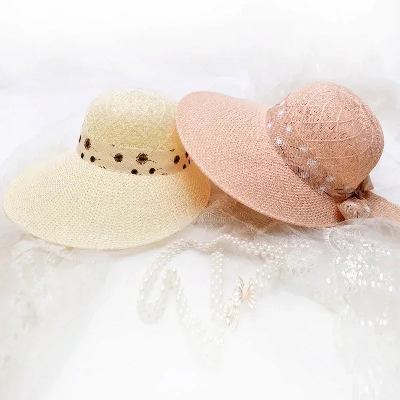 Summer Girls Wide Brim Sun Hat Bowknot Straw Outdoor Sun Protection