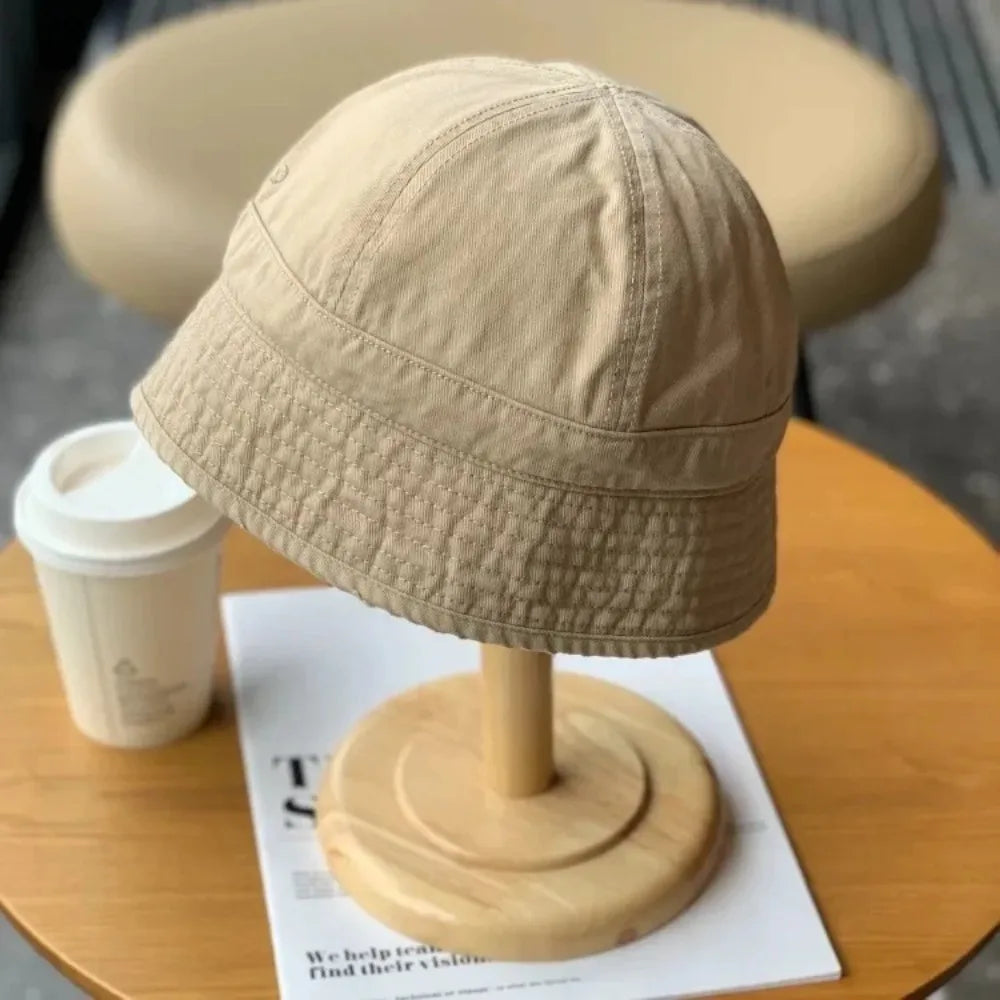Casual Retro Bucket Hat Japanese Style Short-Brim Fisherman Cap Big Head