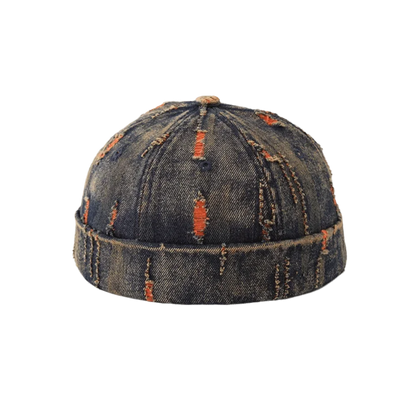 Broken Denim Docker Cap Adjustable Frayed Edges