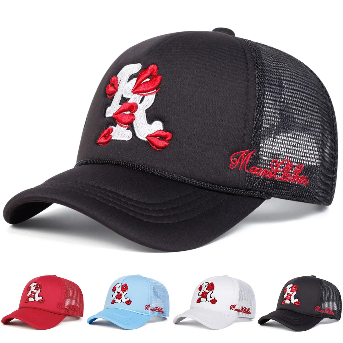 Unisex Letter Lips Embroidery Baseball Net Caps Spring and Summer
