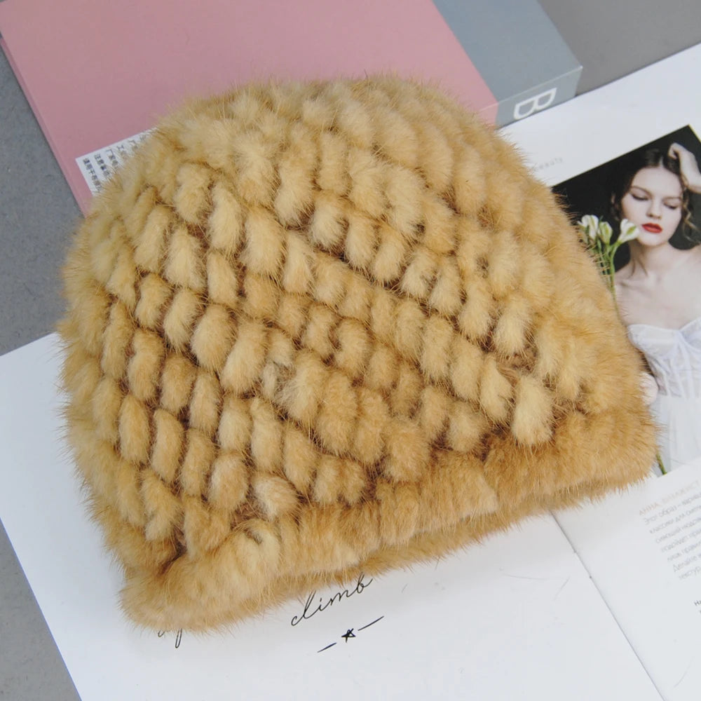 2026 New Style Fashion Genuine Real Natural Women's Knitted Mink Fur Hat