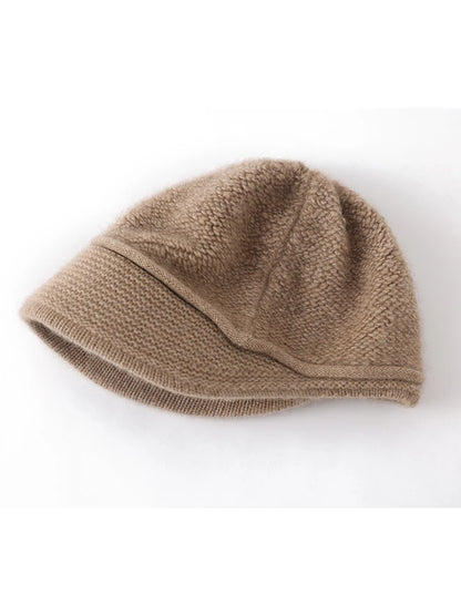 100% Pure Cashmere Visor Beanie Women Soft Brim Newsboy Cap