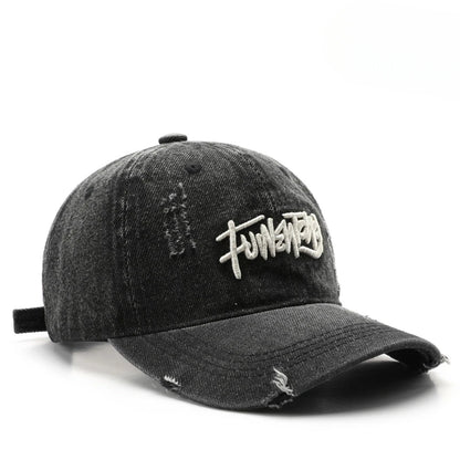 Japanese Retro Washed Denim Letter Embroidered Cap Outdoor Sports Men