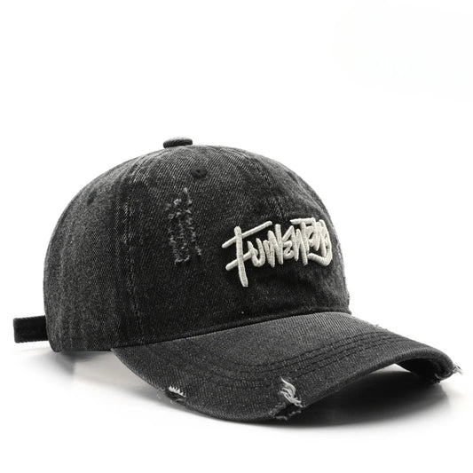 Japanese Retro Washed Denim Letter Embroidered Cap Outdoor Sports Men