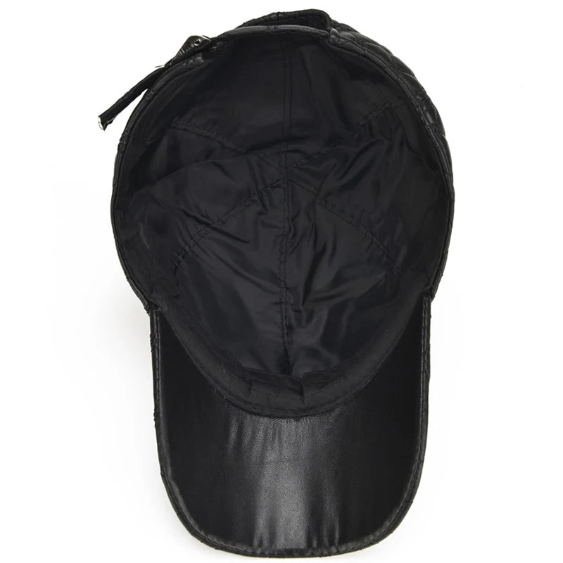 2025 Spring Genuine Sheepskin Leather Black Baseball Caps