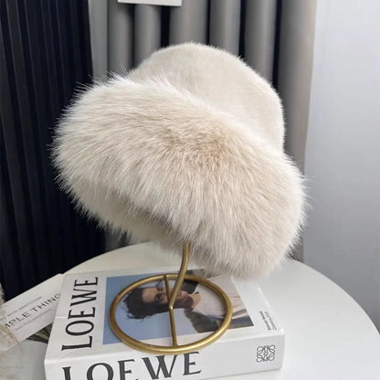 Fluffy Fur Fisherman Hat For Women Winter Cap Windproof Warm Female Bucket Hat