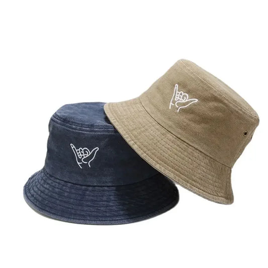 Four Seasons Cotton Cartoon Gesture Embroidery Bucket Hat